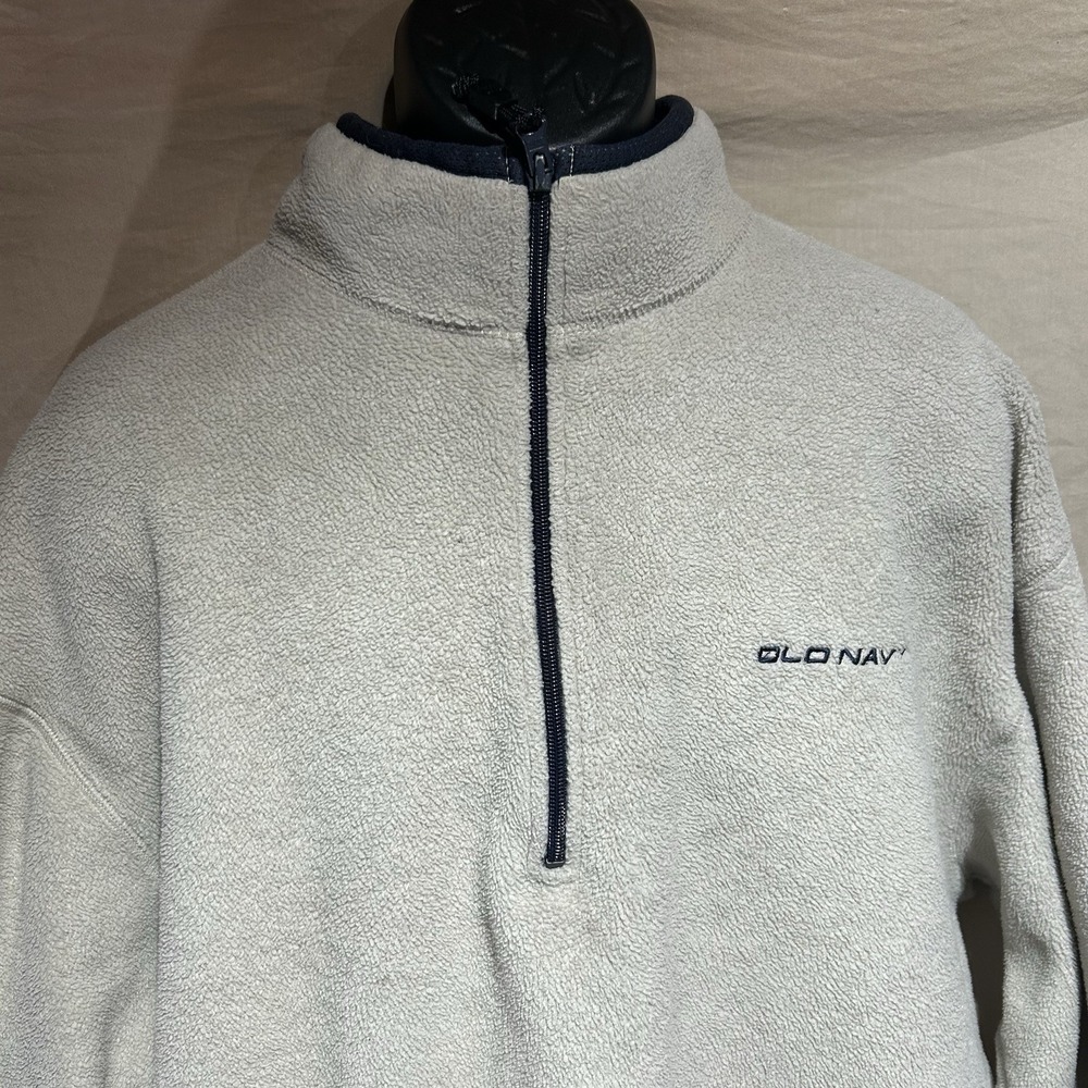 Vintage Y2K Old Navy Quarter Zip Fleece Pullover Mens XXL Heather Grey 2XL